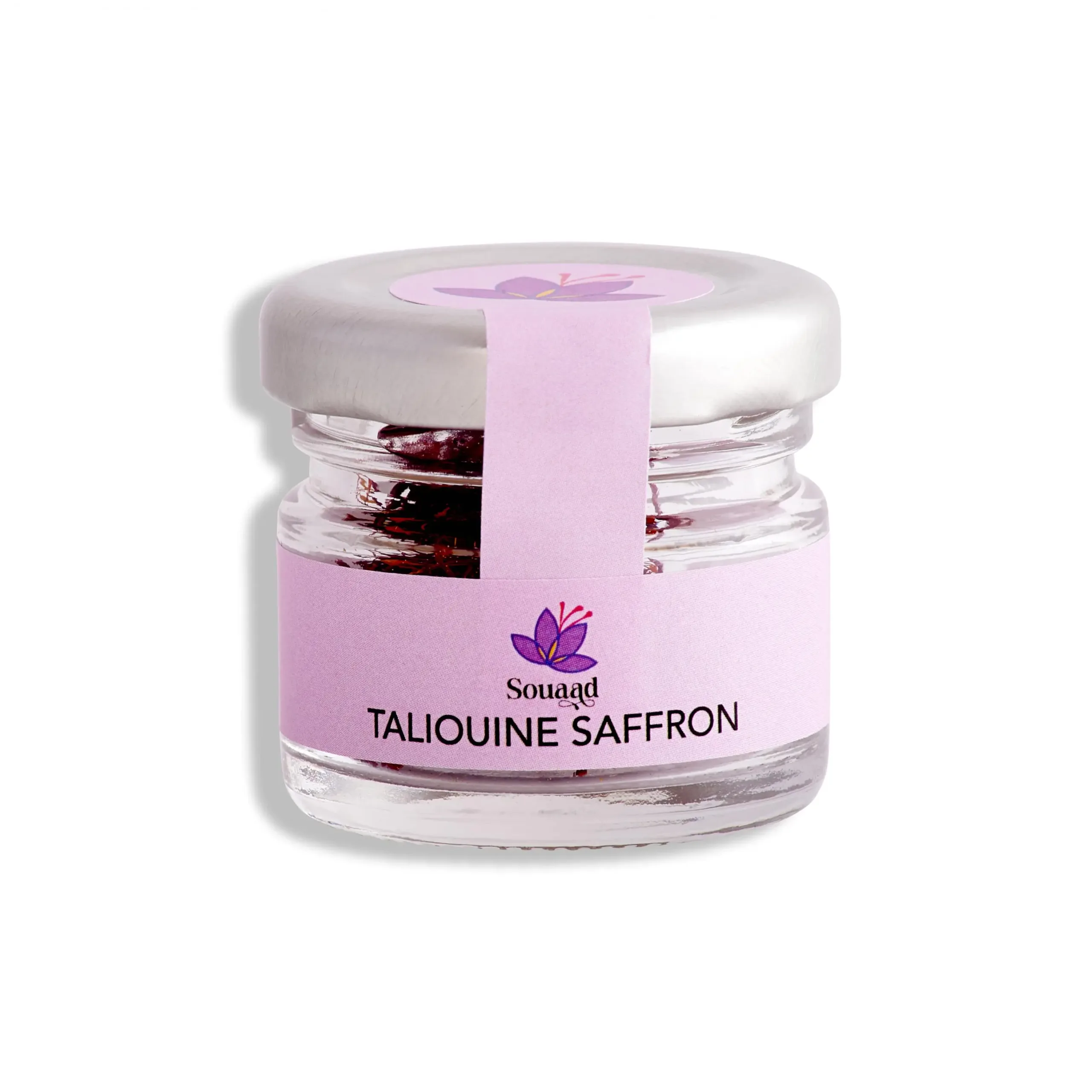 Glass jar containing 1g of Souaad's moroccan saffron